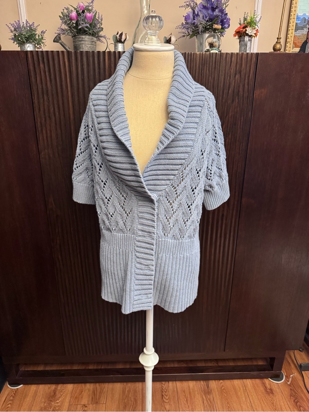Eddie Bauer Light Blue Open-Knit Shawl Collar Cardigan